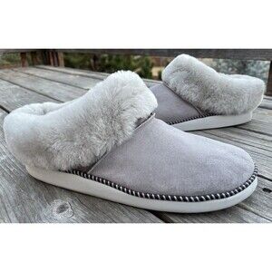 OluKai Ku'i Women's 11 Suede Shearling Slippers - Gray